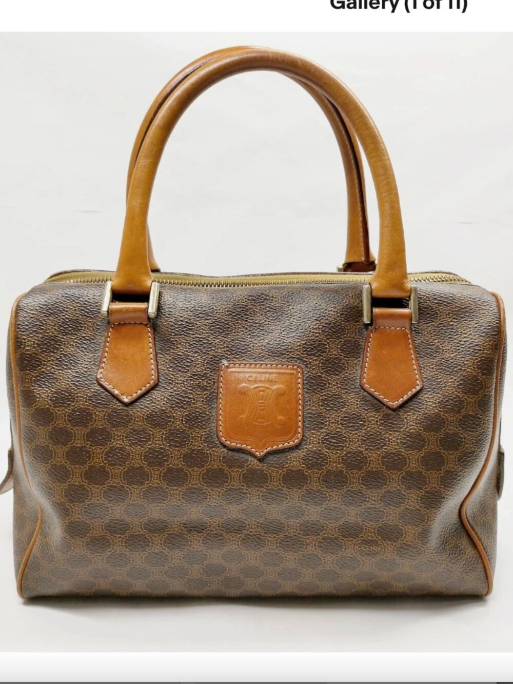 CELINE Macadam Boston Bag Hand Purse Leather PVC Brown - Picture 2 of 10